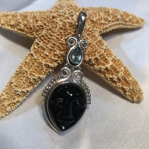 Silver .925 Black Onyx carved face Pendant
